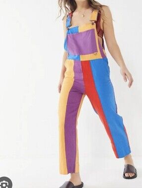 Urban Outfitters Striped Overalls Kidcore Red Blue Yellow Peach Purple Sz Small